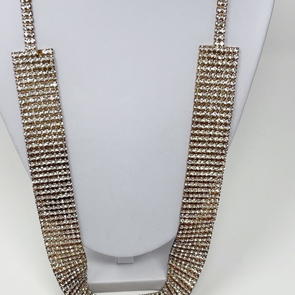 Crystal Trim Rhinestone Gold Tone Necklace - Picture 4 of 12